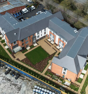 Sovereign House, Leamington Spa. New build - roof tiling, single ply